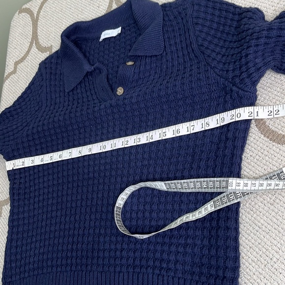 Onia chunky knit navy blue heavy Waffle Knit Shirt Polo Collar Sweater Comfy - Picture 6 of 17